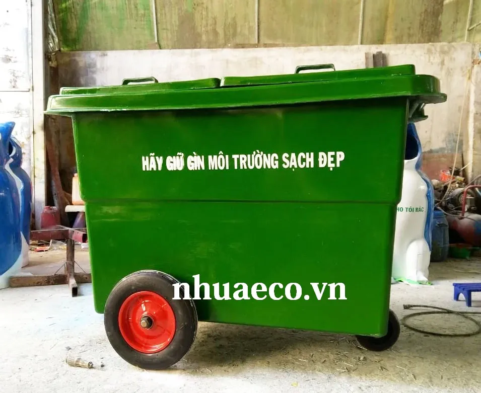 Xe thu gom rác 1000L 3 bánh composite.