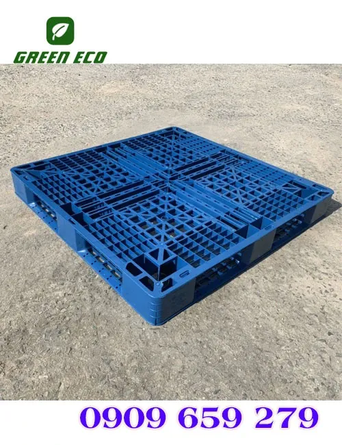 Palet nhựa xanh nguyên khối 1 mặt.