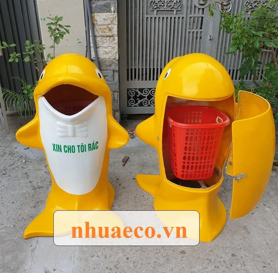 Thùng đựng rác cá heo nhựa composite.
