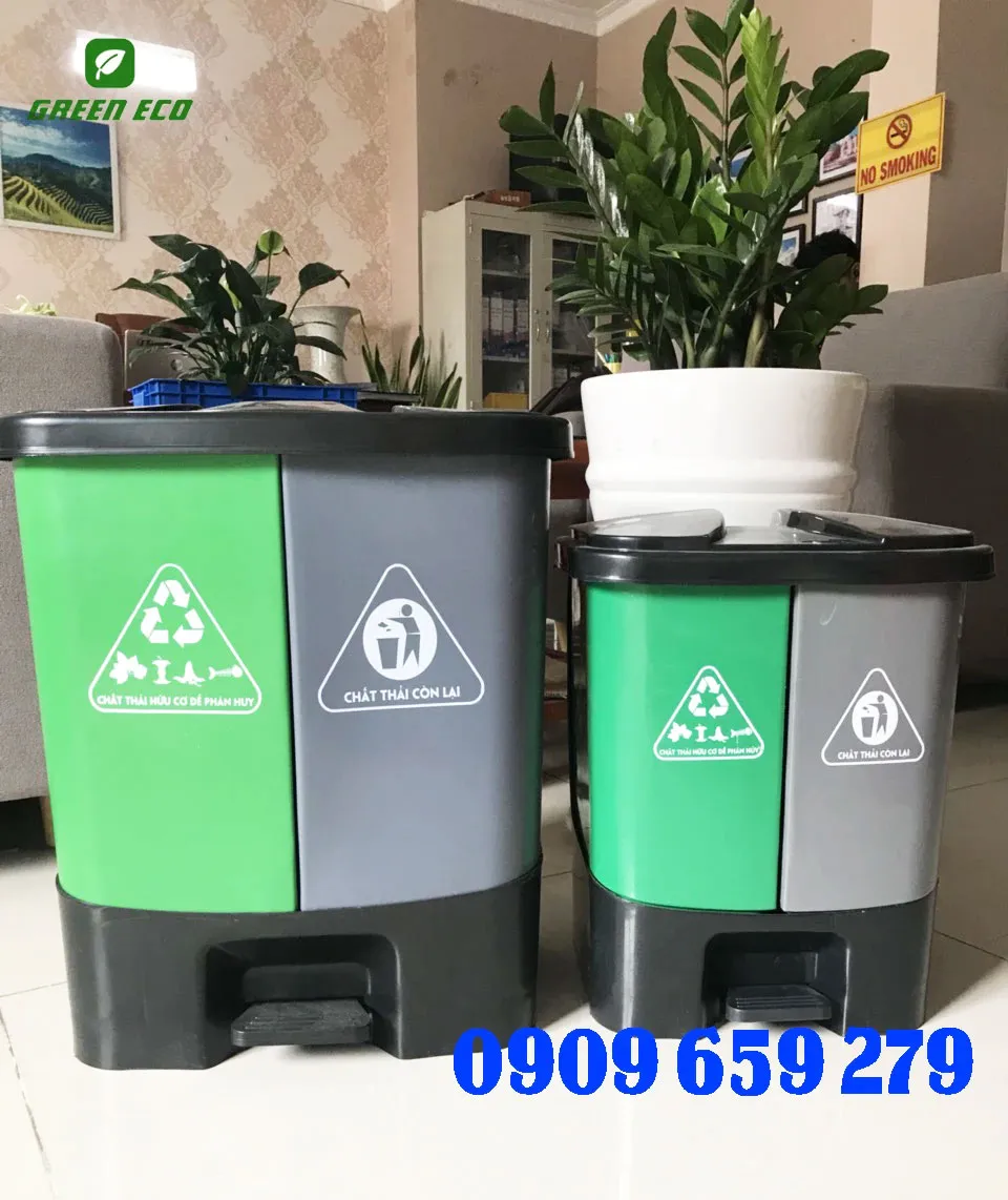 Thùng rác đạp chân 2 ngăn.