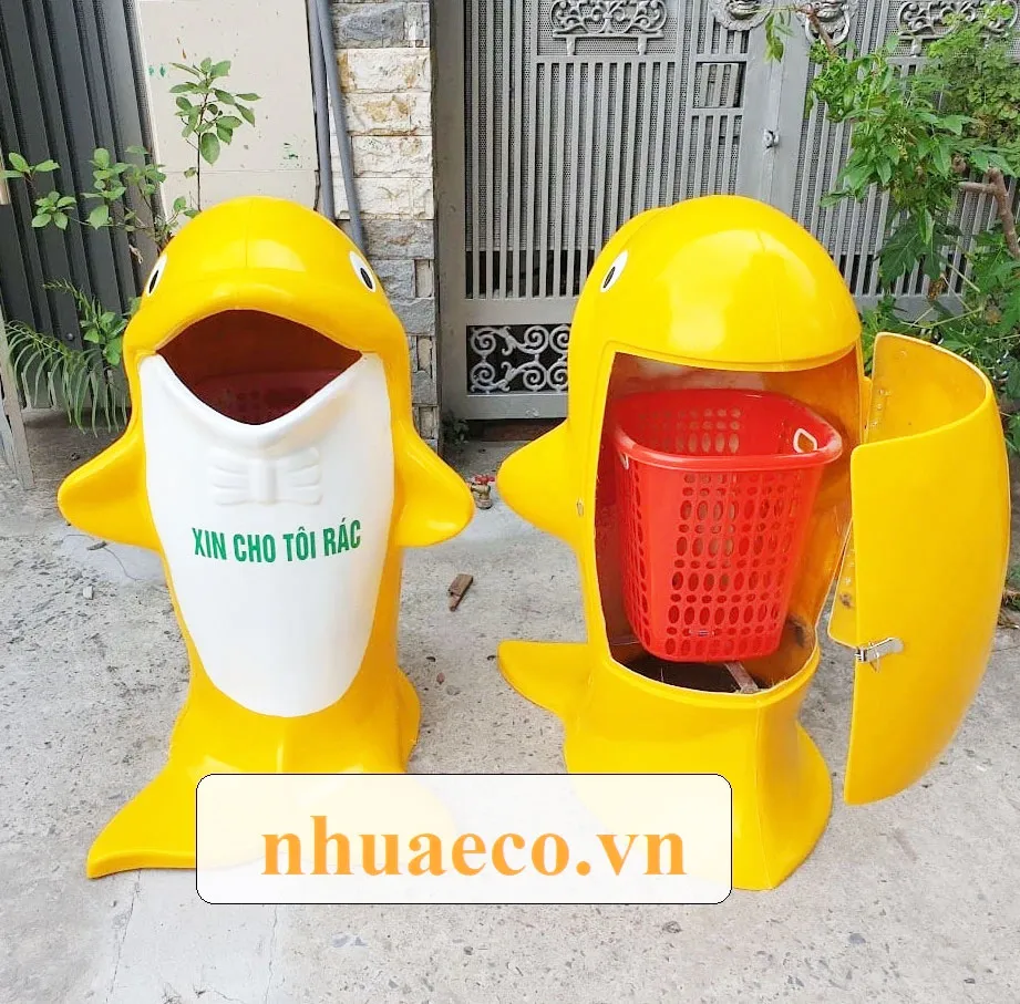 Thùng đựng rác cá heo nhựa composite.