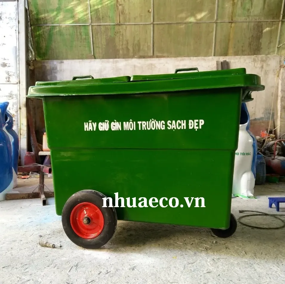 Xe thu gom rác 1000L 3 bánh.