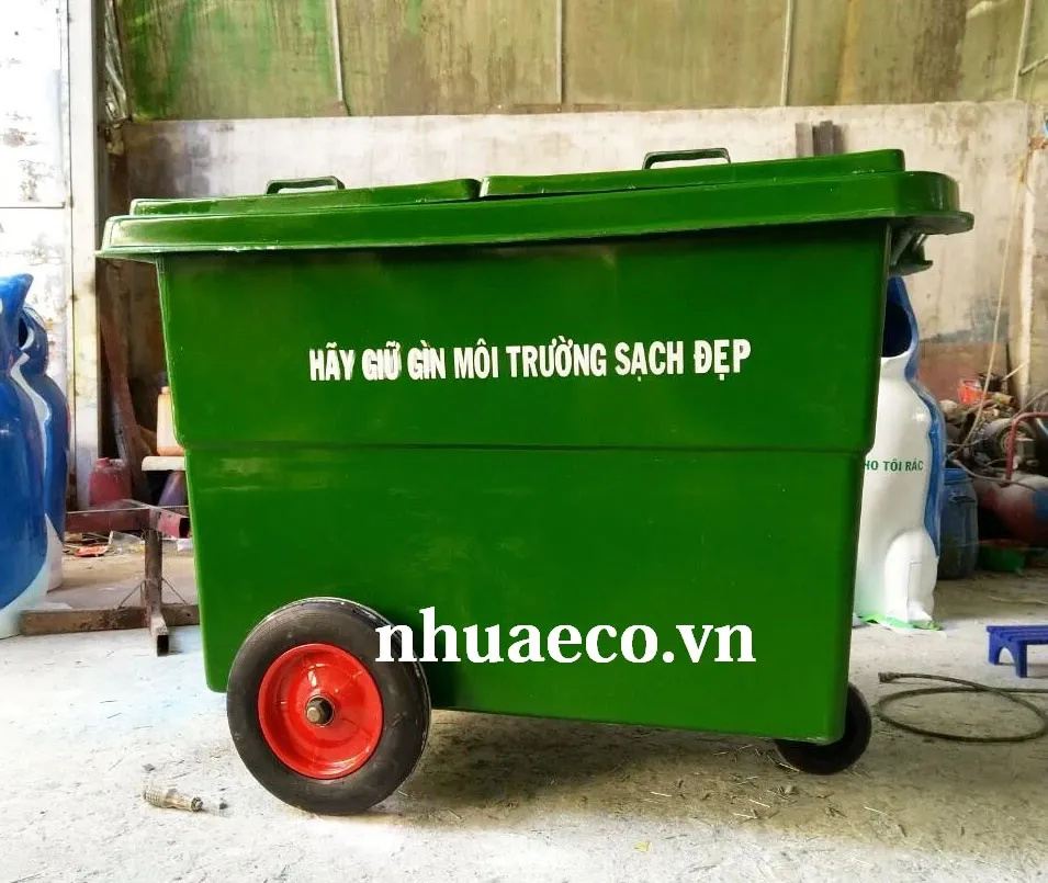 Xe thu gom rác 1000L 3 bánh composite.