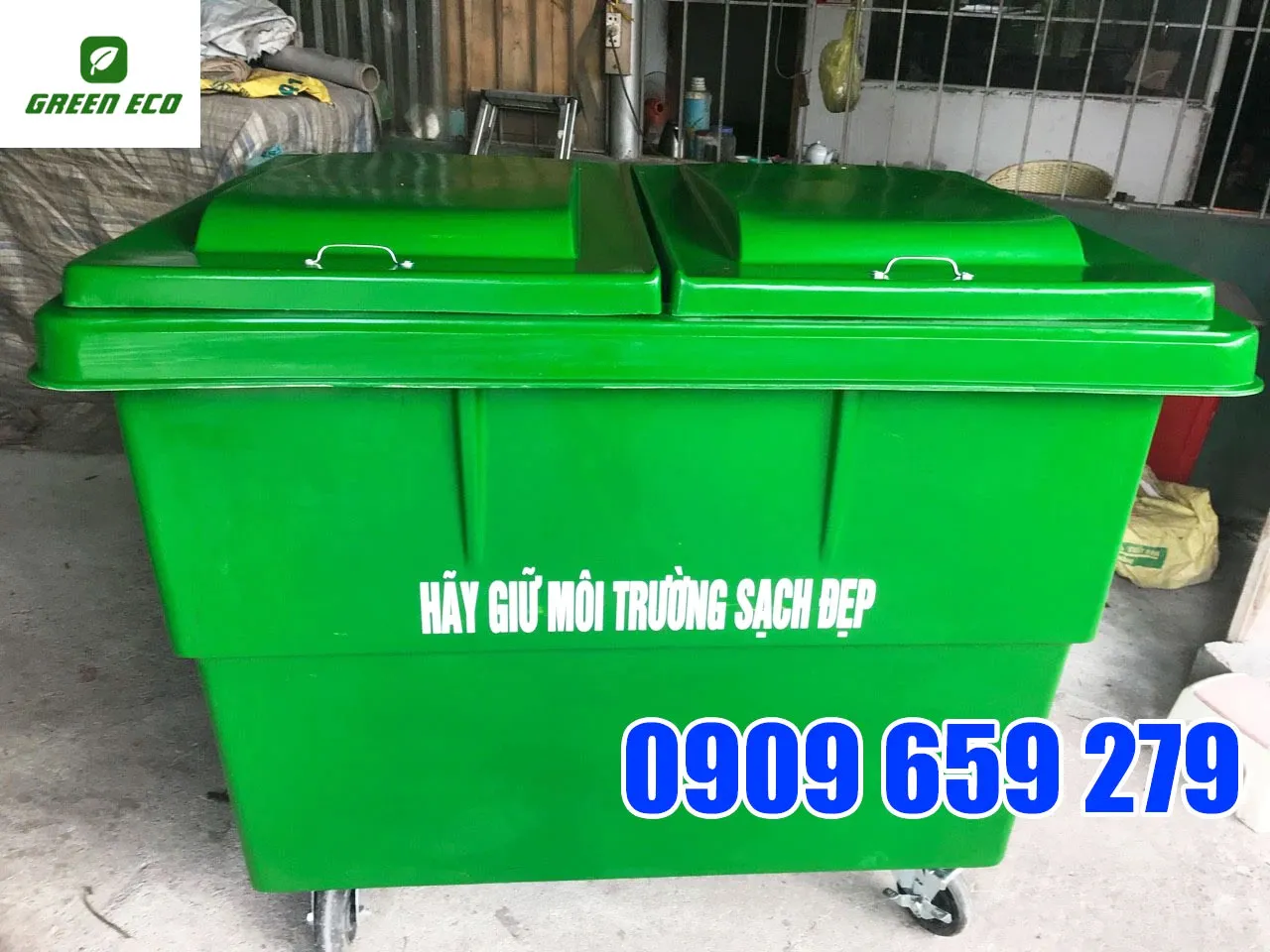 Xe thu gom rác nhựa composite 1000L.