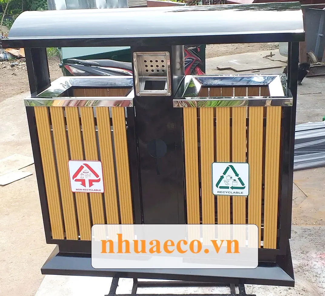 Thùng rác phân loại 2 ngăn mái vòm.