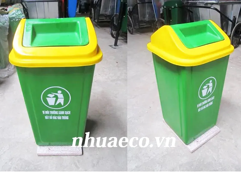 Thùng rác nhựa 90L đế đá vững chắc.