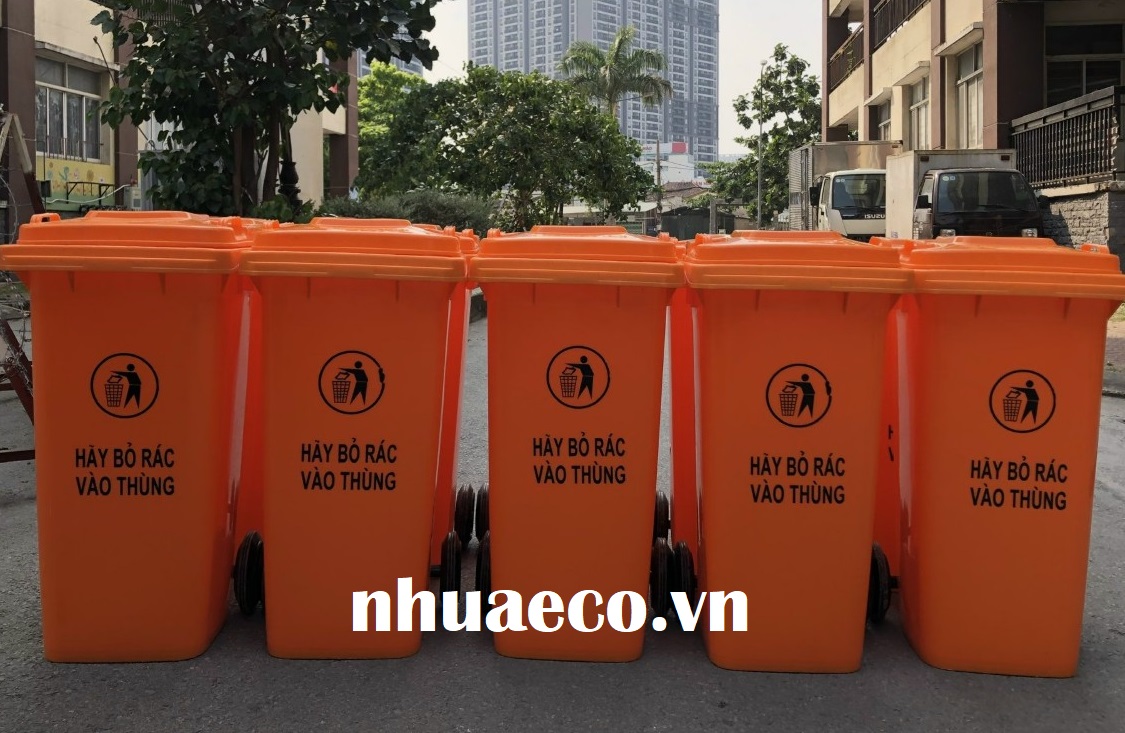 Thùng rác công cộng ngoài trời 120L màu cam bắt mắt