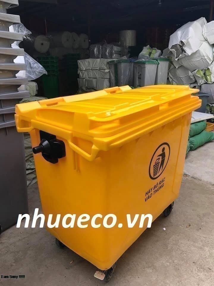 Thùng rác nhựa HDPE 660l màu vàng chứa rác thải khu cách ly