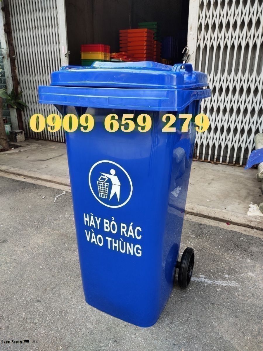 Thùng rác công nghiệp 120 lít màu xanh Dương