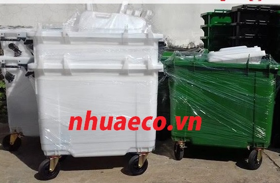 Thùng rác 660L màu trắng chứa rác thải tái chế