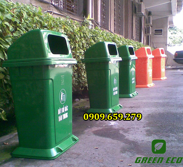 Thùng rác công cộng 95 lít nắp hở có đế sử dụng tại trường học