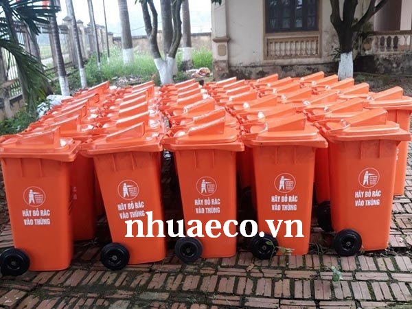 Thùng rác nắp hở 120 lít màu cam giá rẻ