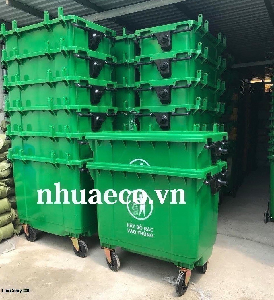 Thùng rác 660L xanh lá thu gom rác thải sinh hoạt