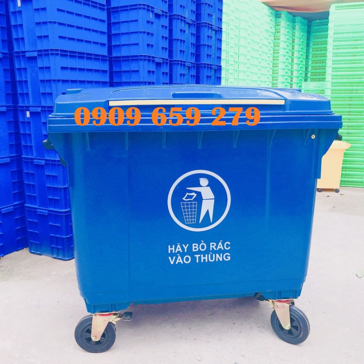 Thùng rác nhựa 660l xanh dương hạn chế ô nhiễm môi trường