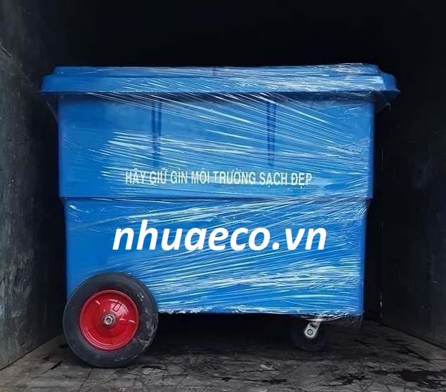 Xe thu gom rác 660L nhựa composite 3 bánh đặc