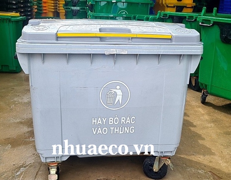 Thùng rác 660l màu xám 4 bánh xe giá rẻ