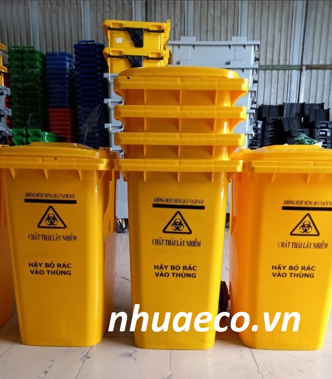 Thùng rác y tế 240L màu vàng dùng lưu trữ, chứa và vận chuyển rác thải y tế