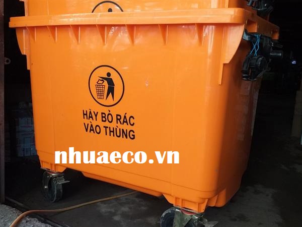 Thùng thu gom rác thải sinh hoạt 660l màu cam