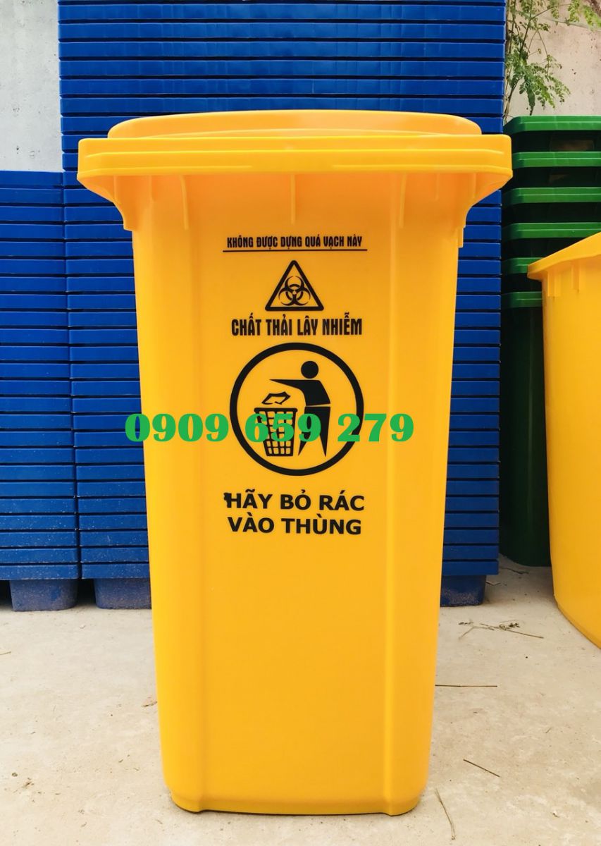Thùng rác đựng chất thải lây nhiễm màu vàng 120 lit