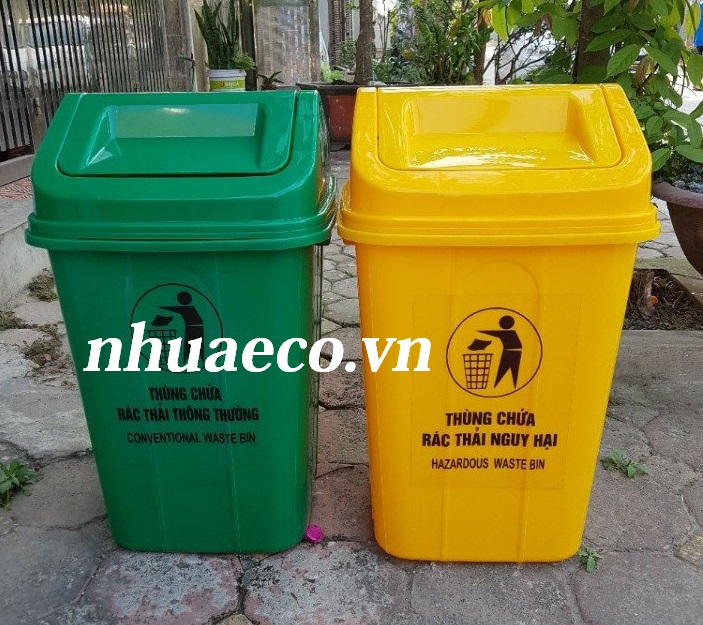 Thùng rác 60 lít nắp lật giúp hạn chế tiếp xúc với chất thải lây nhiễm