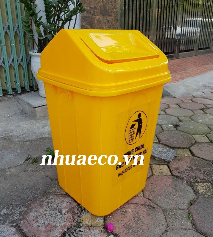 Thùng rác nắp lật 60L màu vàng cho y tế