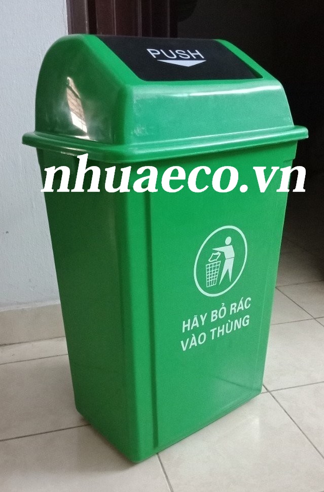 Thùng rác 60L nắp lật màu xanh giá tốt