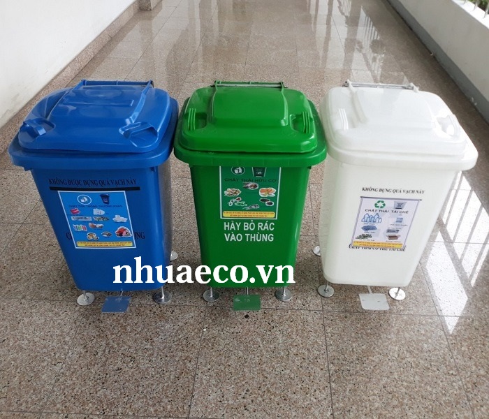 Thùng rác nhựa 60 lít nắp kín hạn chế mùi hôi, đạp chân