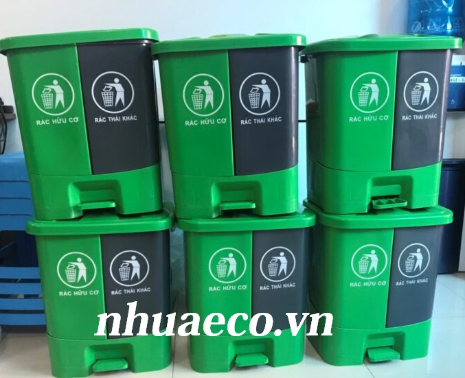 Thùng rác 2 ngăn Xanh Xám 40L giá tốt