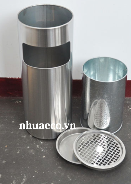 Thùng rác inox hở có gạt tàn thuốc lá