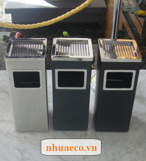 Thùng rác bằng inox hình vuông có gạt tàn