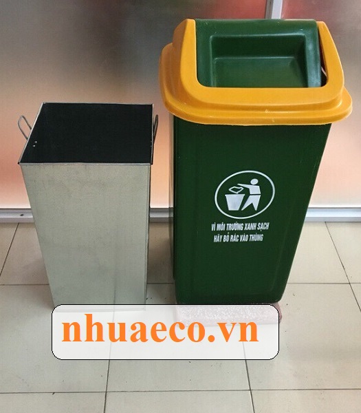 Thùng rác nhựa 90L nắp lật, đế cố định