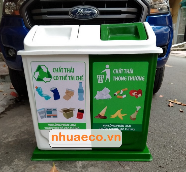 Thùng rác Composite 2 ngăn 60L