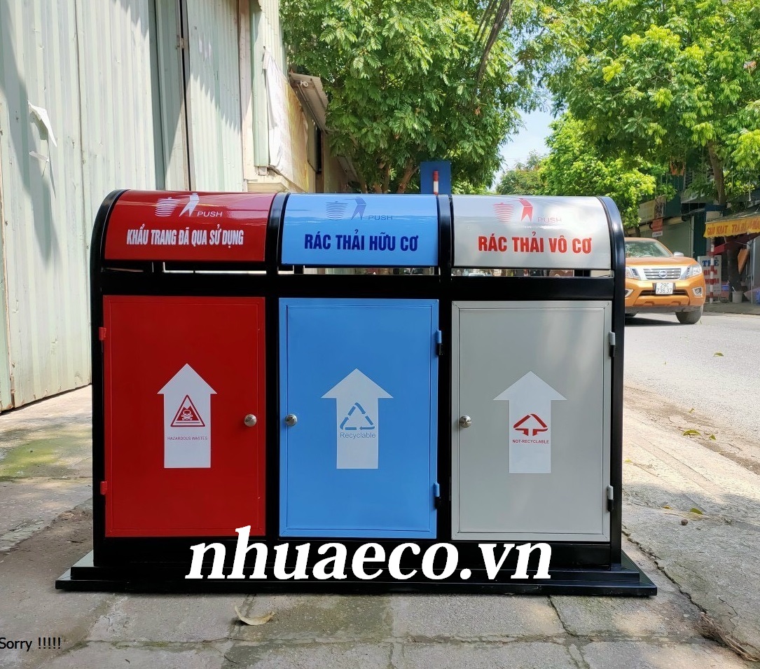 Thùng đựng rác ngoài trời 3 ngăn siêu bền, siêu rẻ