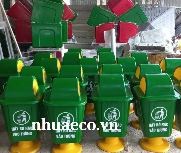 Thùng rác công cộng 55L chân sắt