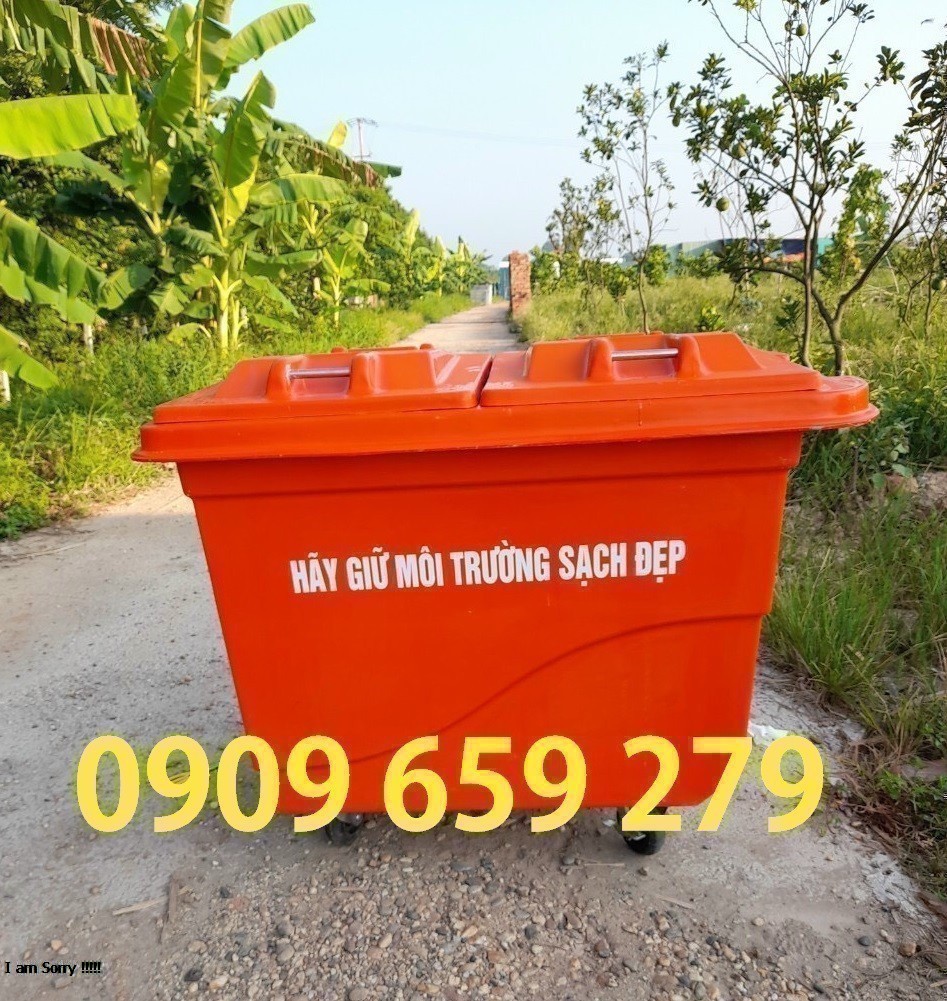 Xe thu gom rác 660l màu cam giá rẻ, chất lượng cao, nhựa chính phẩm