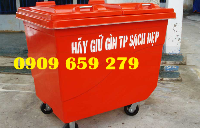 Thùng rác nhựa 660l đỏ thu gom rác tại thôn, xóm, KDC,..