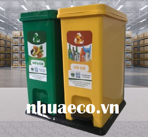 Thùng rác phân loại 2 ngăn phân loại rác vô cơ và rác hữu cơ