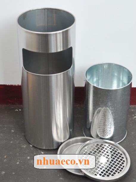 Thùng rác tròn inox có gạt tàn thuốc