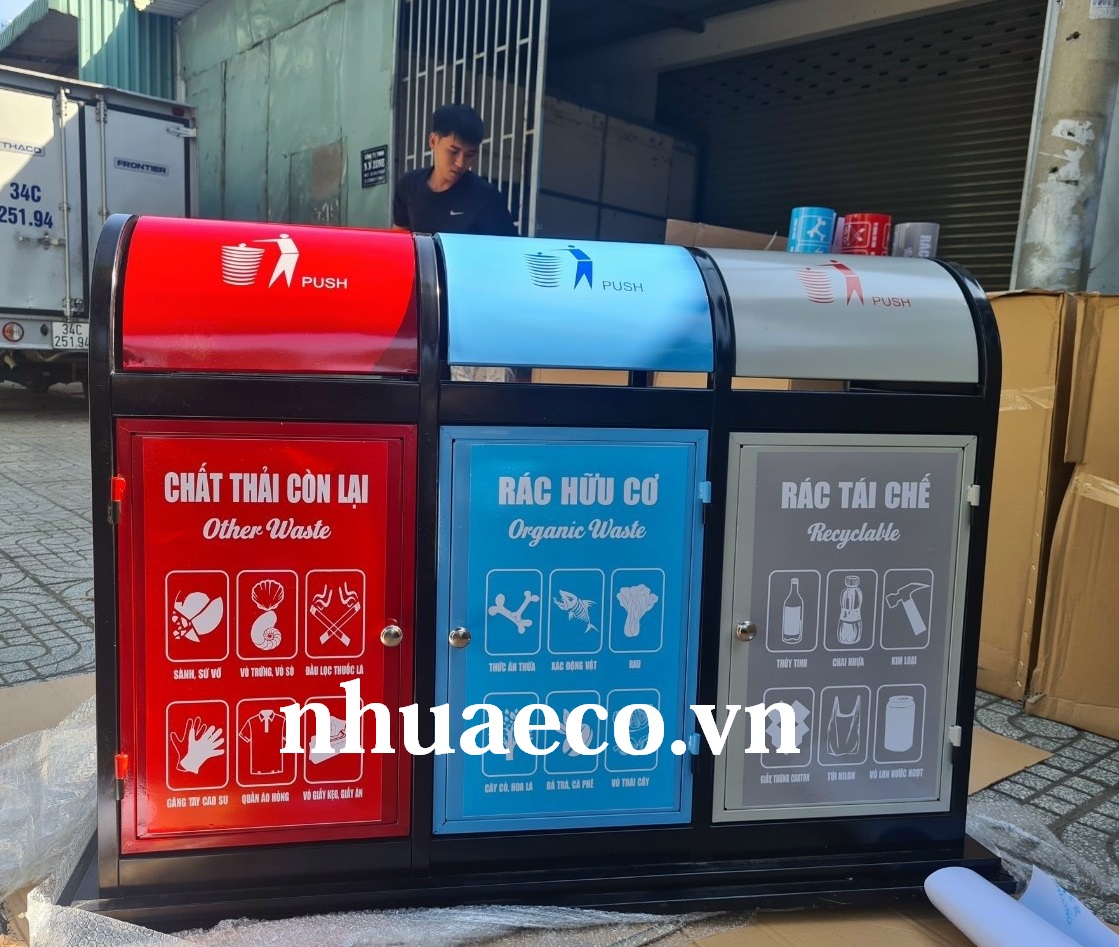 Thùng rác phân loại 3 ngăn nắp lật cao cấp