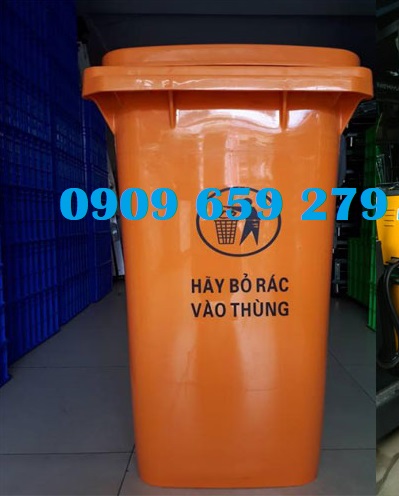 Thùng rác ngoài trời 120l màu cam