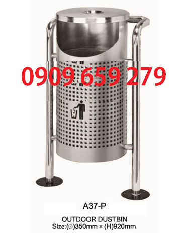 Thùng rác inox có gạt tàn thuốc lá ở trên