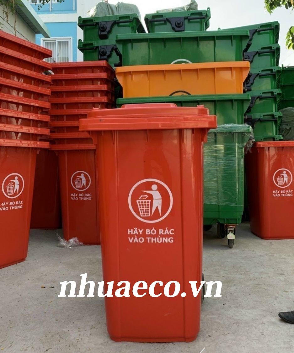 Thùng rác màu đỏ 120L đặt tại khu dân cư, khu phố, công viên, trường học