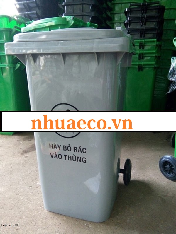 Thùng rác nhựa 240l màu xám có bánh xe giá rẻ