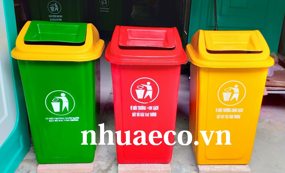 Thùng rác nhựa 90 lít đế cố định nắp lật giá rẻ