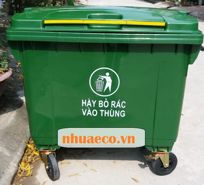 Thùng rác 660l nắp đậy kín , 4 bánh xe