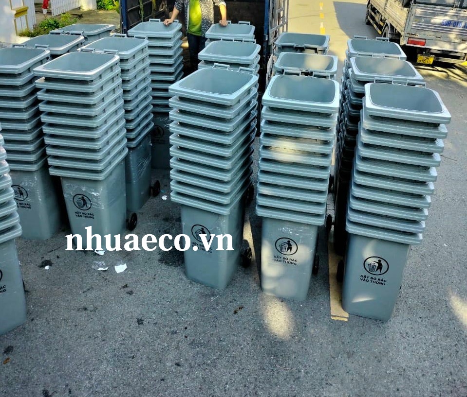 Thùng rác 120L xám dùng cho công ty vệ sinh môi trường