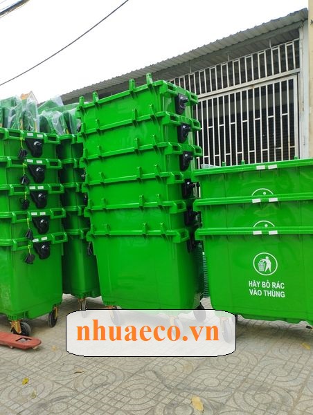Thùng rác nhựa công nghiệp 660L xanh lá