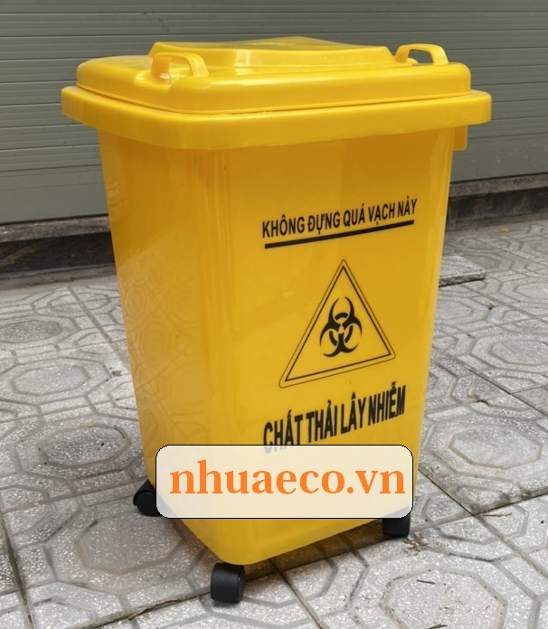 Thùng rác y tế màu vàng 60L nhựa HDPE cao cấp