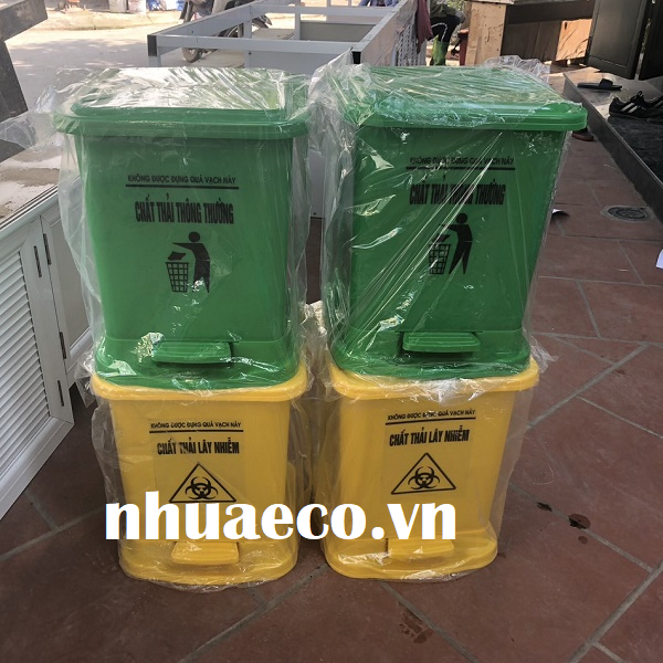 Thùng rác xanh lá 20L đạp chân chứa rác thải thông thường