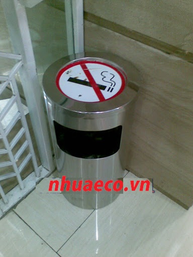 Thùng rác inox có biểu tượng cấm hút thuốc